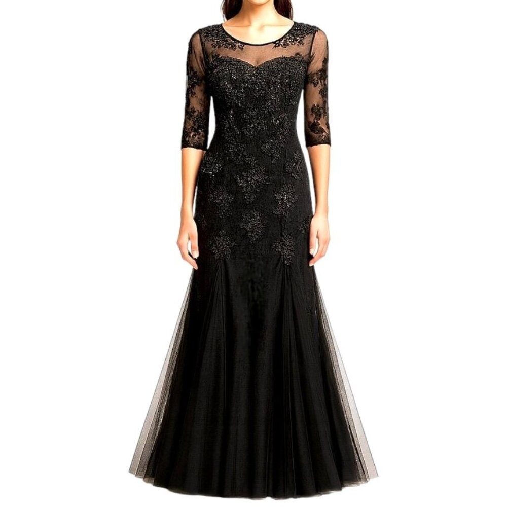 JJ's House Black Lace Tulle Mermaid Evening Gown Formal Dress Size 6–8 NWT